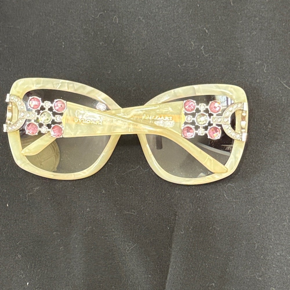 Bulgari Cream Sunglasses with Pink and Silver Details